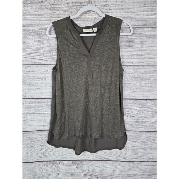 Cynthia Rowley Linen Sleeveless Blouse Olive Green Size Large - Picture 2 of 5